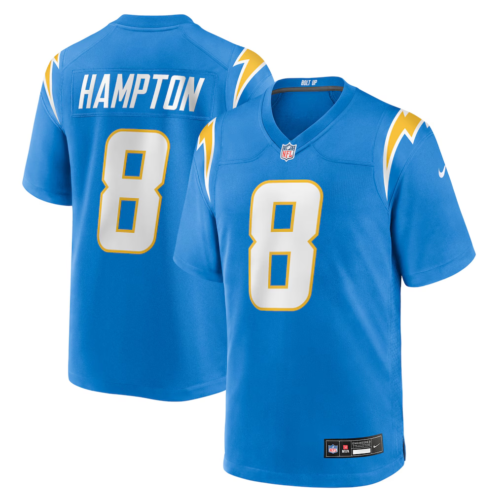 Men's Los Angeles Chargers Omarion Hampton Powder Blue 2025 NFL Draft First Round Pick Game Jersey football jersey product view 1