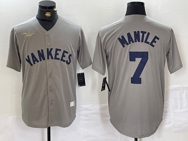 Men's New York Yankees Mickey Mantle #7 Gray Road Cooperstown Collection Player Jersey baseball jersey product view 1