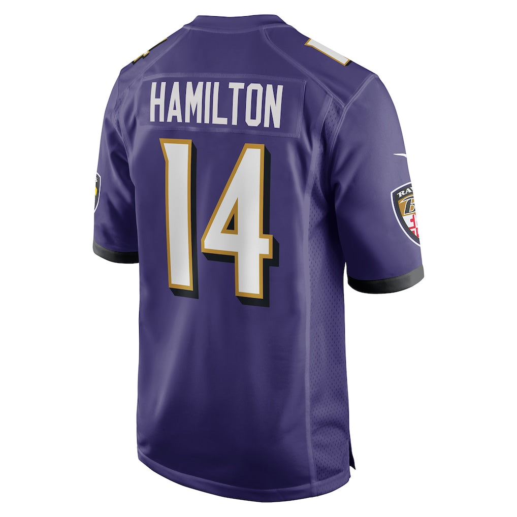 B.Ravens #14 Kyle Hamilton Purple Player Game Jersey football jersey product view 1