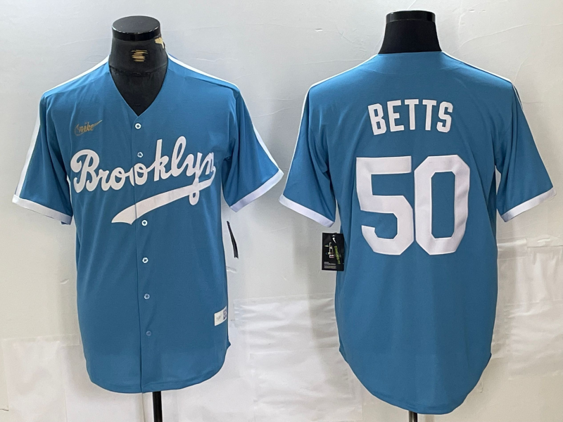 Men's Los Angeles Dodgers Mookie Betts Light Blue Alternate Cooperstown Collection Player Jersey baseball jersey product view 1