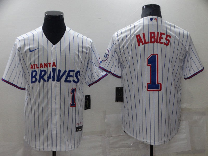 Men's Atlanta Braves Ozzie Albies White City Edition Player Jersey baseball jersey product view 1