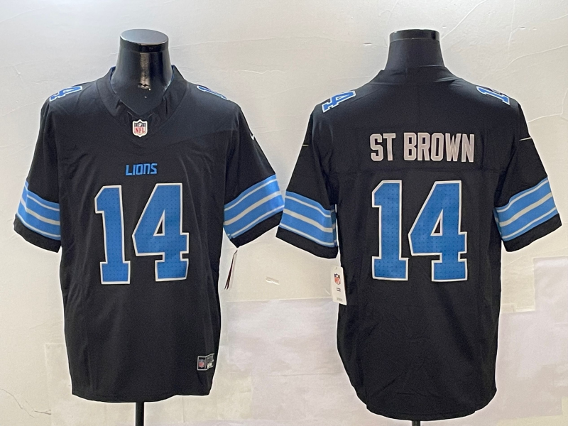 Men's Detroit Lions Amon-Ra St. Brown #14 Black Alternate Game Jersey1 football jersey product view 1