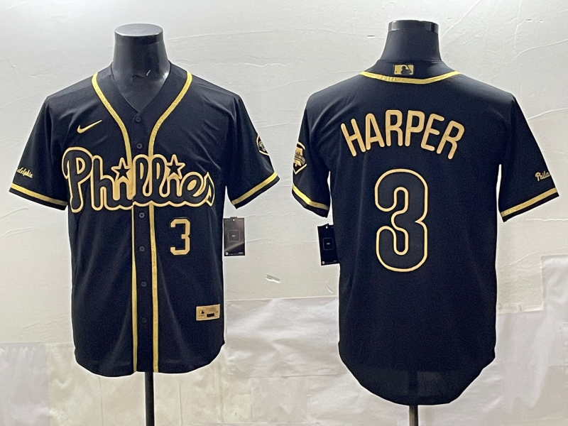 Men's Philadelphia Phillies Bryce Harper Black Fashion Stitched Jersey baseball jersey product view 1