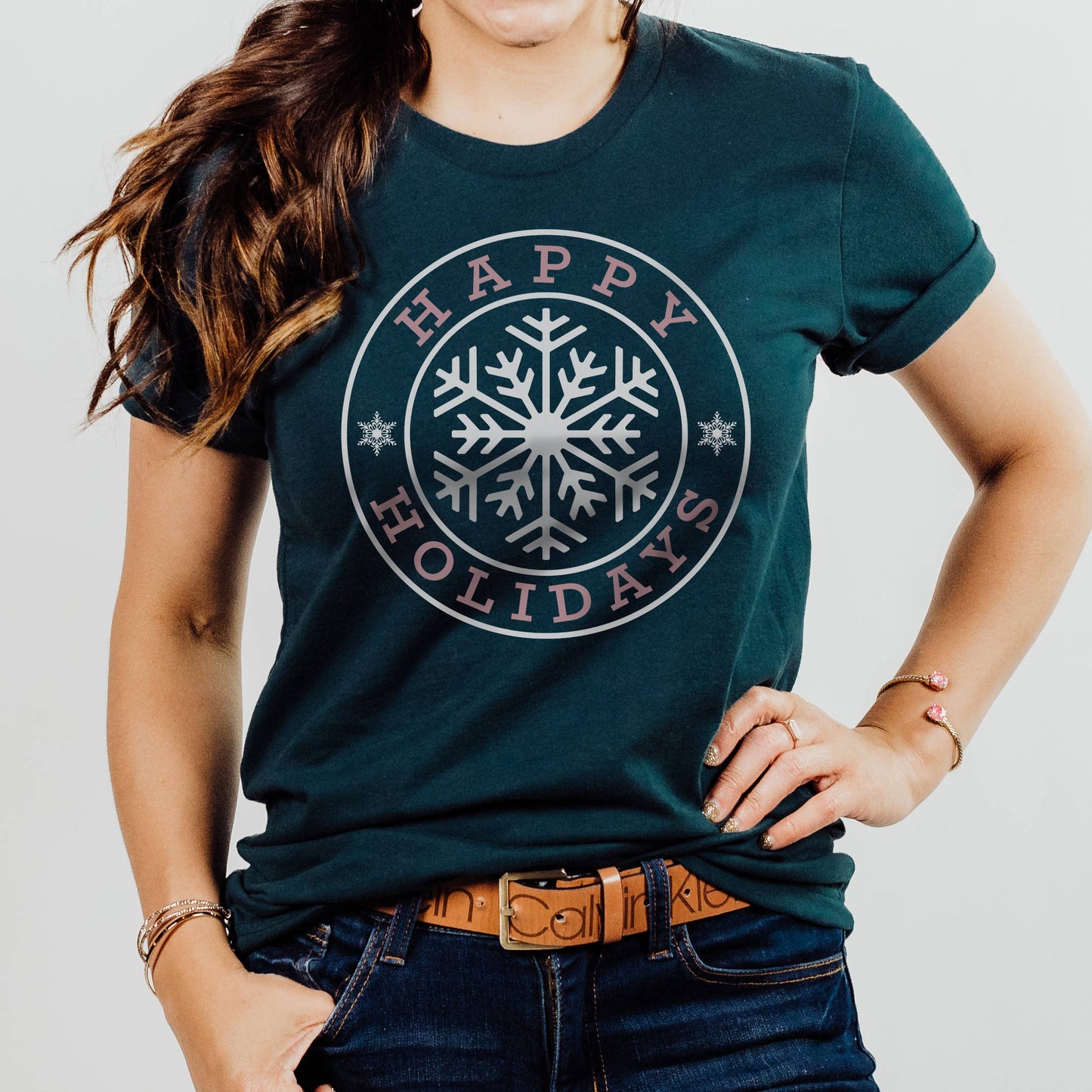 Happy Holidays Snowflake Tee | Christmas | Sizes XS-2XL Unisex T-shirt, Sweatshirt, Hoodie, Long Sleeve Tee - T-Shirt, Sweatshirt, Hoodie