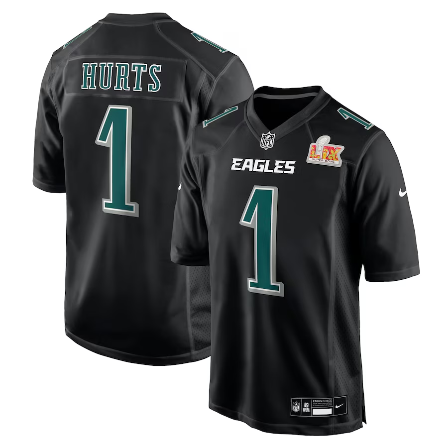 Men's Philadelphia Eagles Jalen Hurts Carbon Black Super Bowl LIX Fashion Game Player Jersey football jersey product view 1