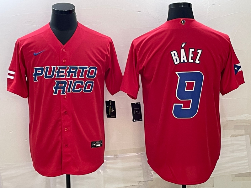 Men's 2023 World Baseball Classic Javier Baez Puerto Rico Red Jersey baseball jersey product view 1