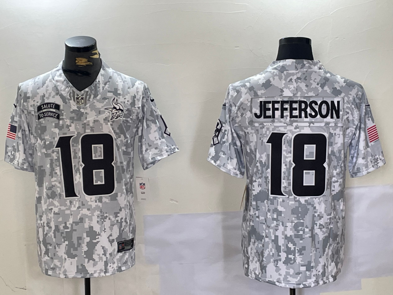 Men's Minnesota Vikings Justin Jefferson #18 Arctic Camo 2024 Salute to Service Limited Jersey1 football jersey product view 1