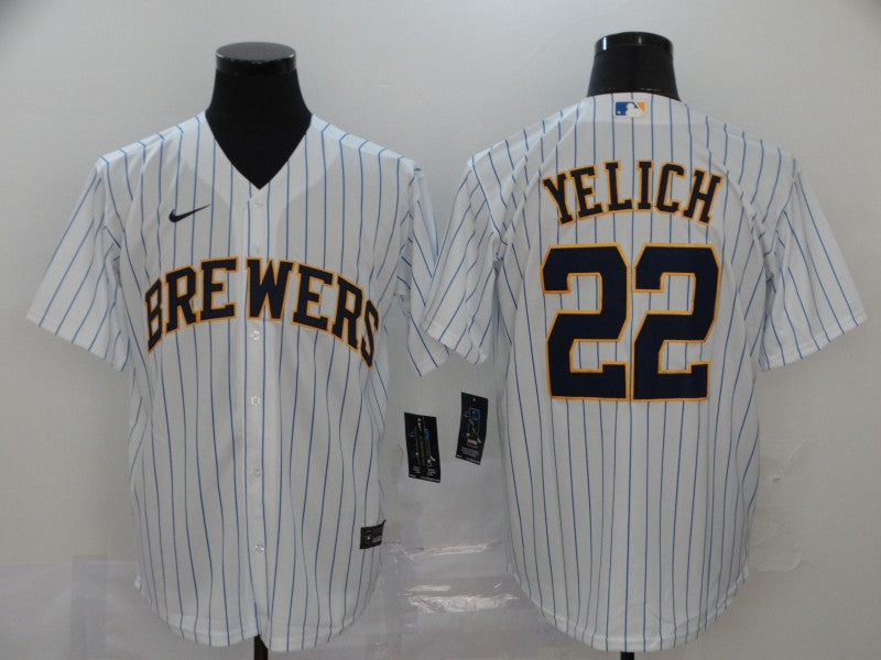 Men's Milwaukee Brewers Christian Yelich #22 MLB White Player Sewn Jersey baseball jersey product view 1