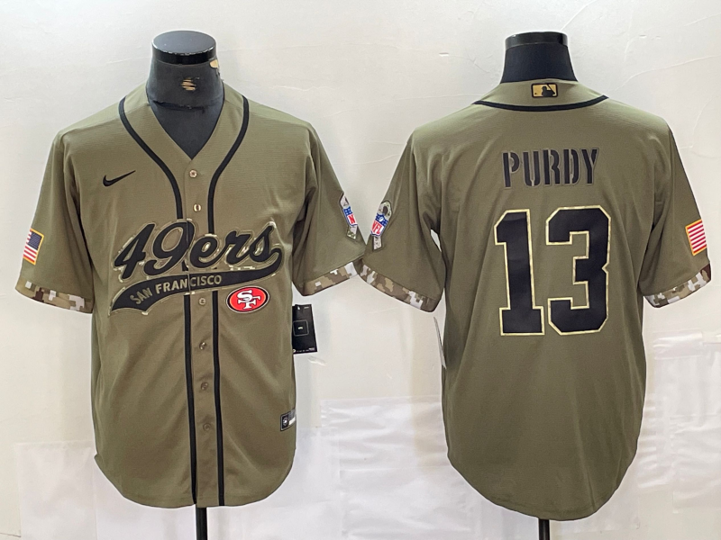 Men's San Francisco 49ers Brock Purdy #13 Olive 2022 Salute To Service Jersey1 Joint Edition football jersey product view 1
