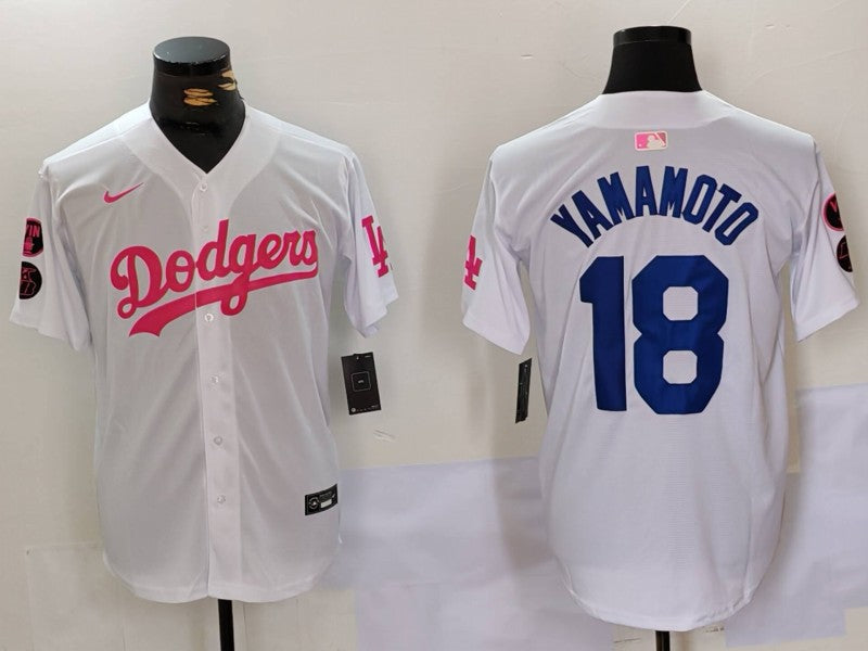 Men's Los Angeles Dodgers Yoshinobu Yamamoto #18 White Limited Game Player Jersey baseball jersey product view 1