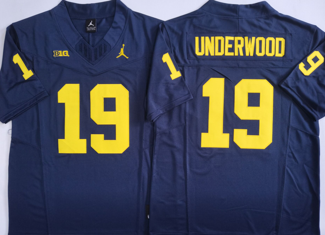 Men's Michigan Wolverines Bryce Underwood#19 Navy Player Jersey sports jersey product view 1