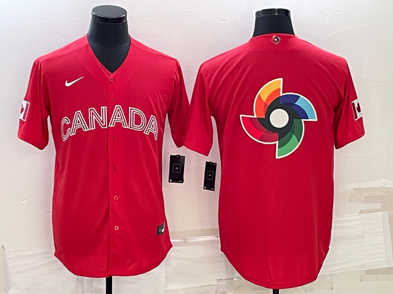Men's 2023 World Baseball Classic Canada Red Jersey baseball jersey product view 1