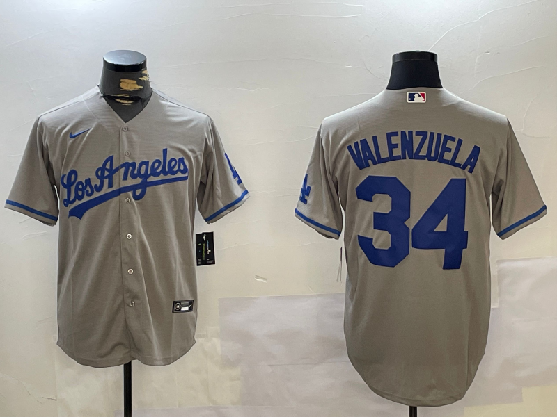 Men's Los Angeles Dodgers Fernando Valenzuela Gray Player Jersey baseball jersey product view 1