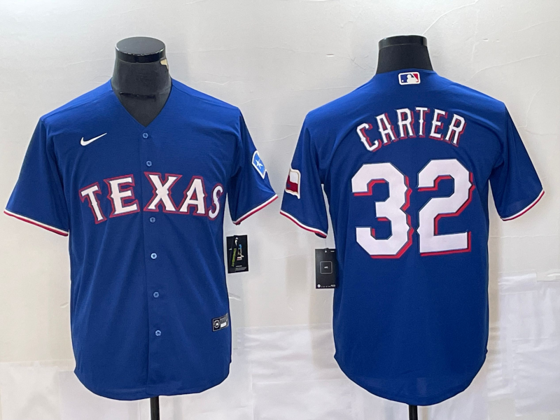 Men's Texas Rangers Evan Carter Blue Replica Player Jersey baseball jersey product view 1