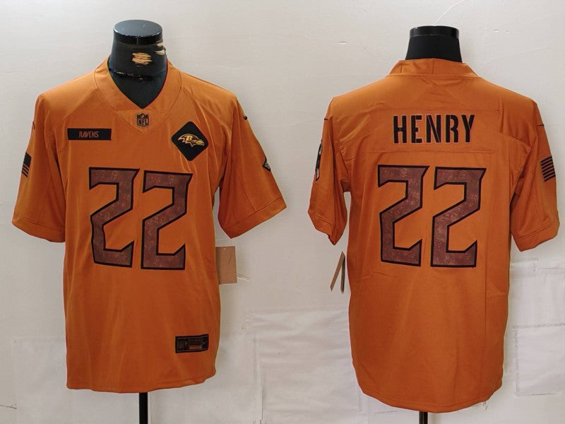 Men's Baltimore Ravens Derrick Henry Brown 2023 Salute To Service Limited Jersey football jersey product view 1