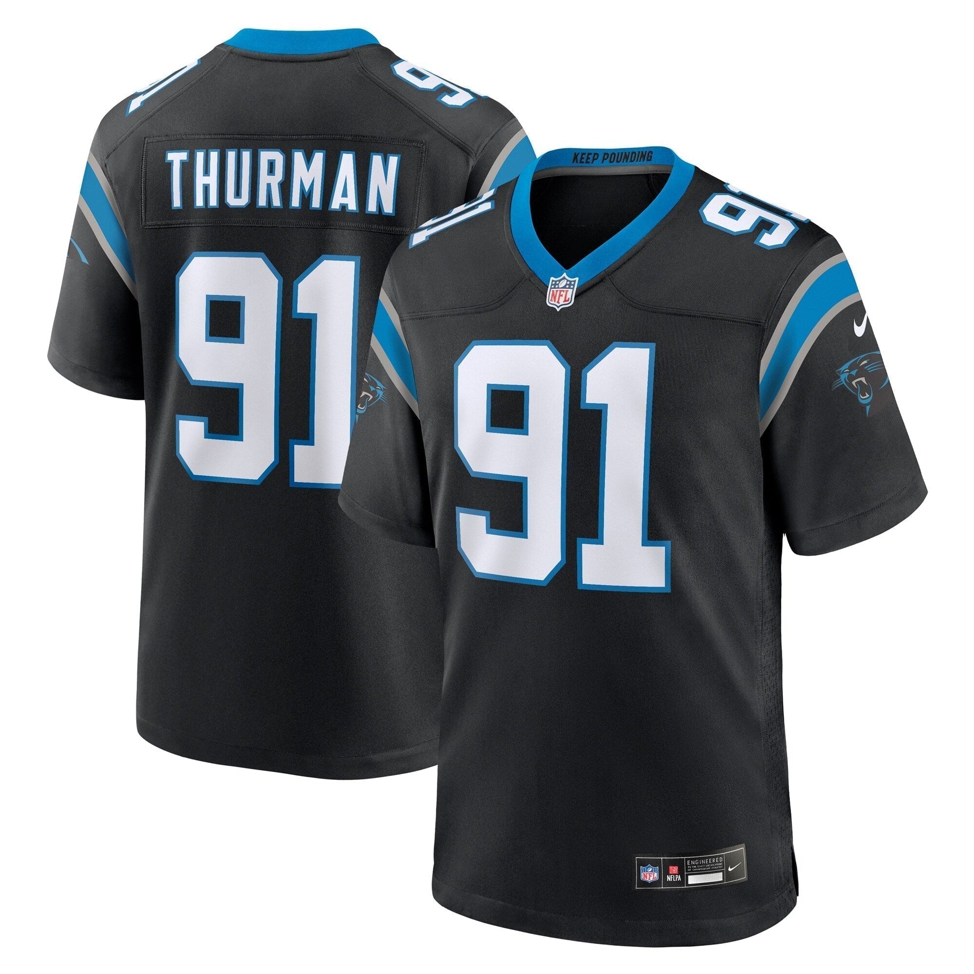 Nick Thurman Carolina Panthers Team Game Jersey - Black football jersey product view 1