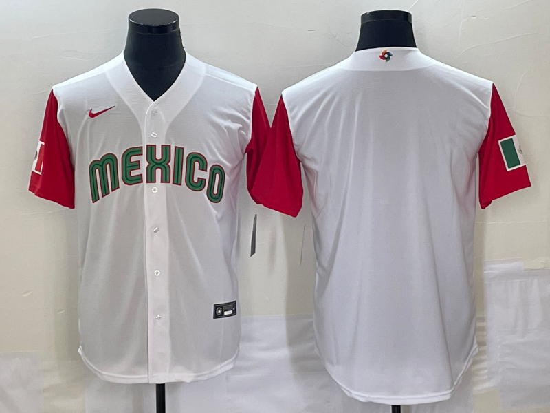 Men's 2023 World Baseball Classic Mexico White/Red Blank Jersey baseball jersey product view 1