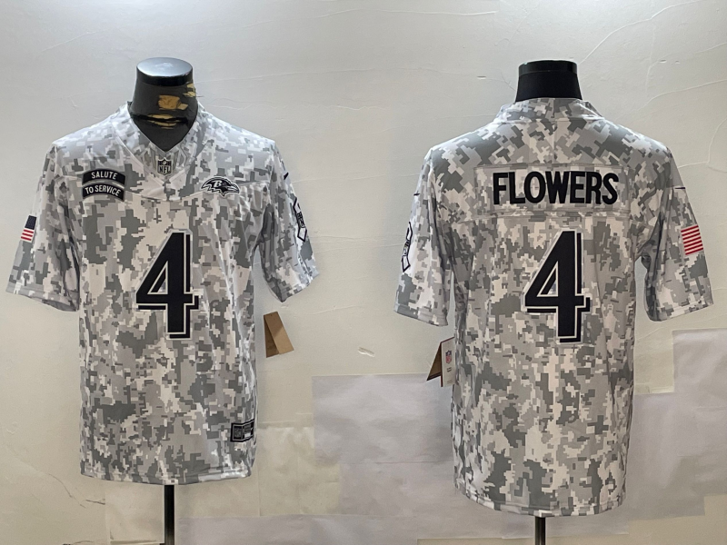 Men's Baltimore Ravens Zay Flowers #4 Arctic Camo 2024 Salute to Service Limited Jersey1 football jersey product view 1