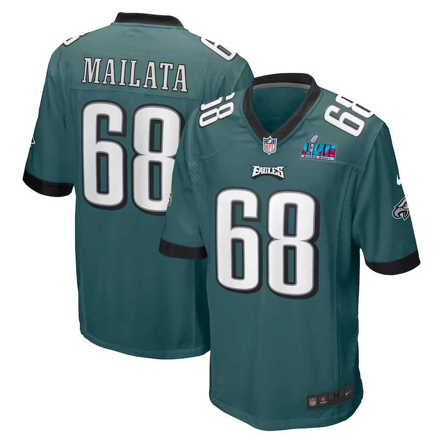 Men's Philadelphia Eagles Jordan Mailata Midnight Green Super Bowl LVII Patch Game Jersey basketball jersey product view 1
