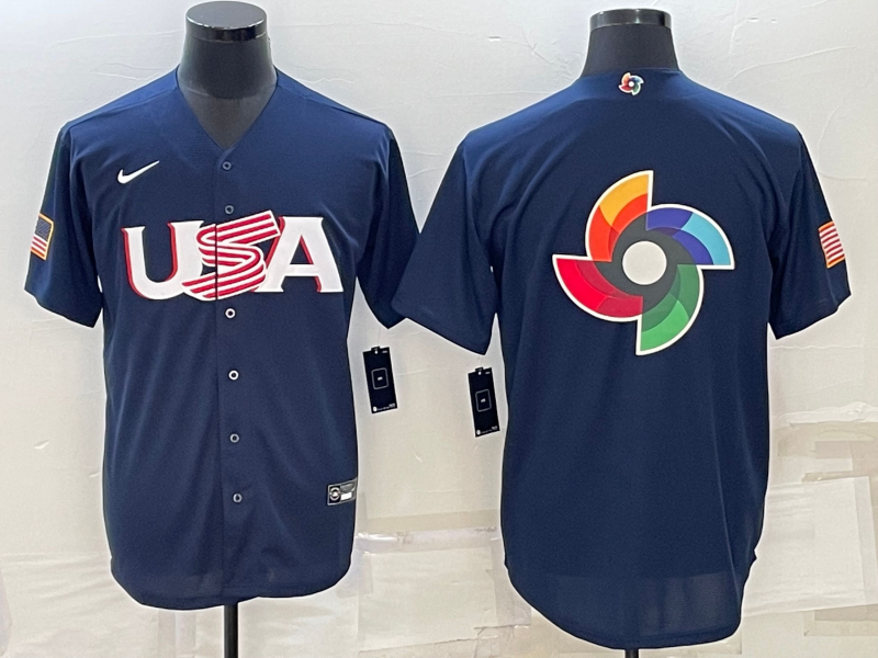 Men's 2023 World Baseball Classic USA Navy Jersey baseball jersey product view 1