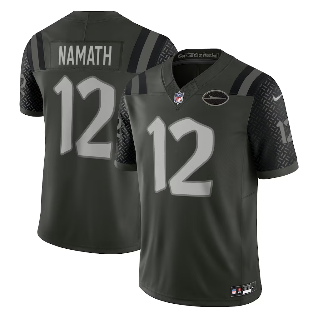 Men's New York Jets Joe Namath Gotham Green 2025 Rivalries Collection Game Jersey football jersey product view 1