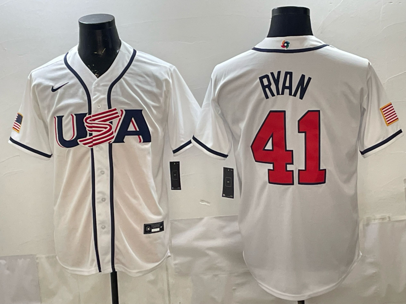 Men's USA Baseball Joe Ryan #41 White 2026 World Baseball Classic Stadium Jersey baseball jersey product view 1