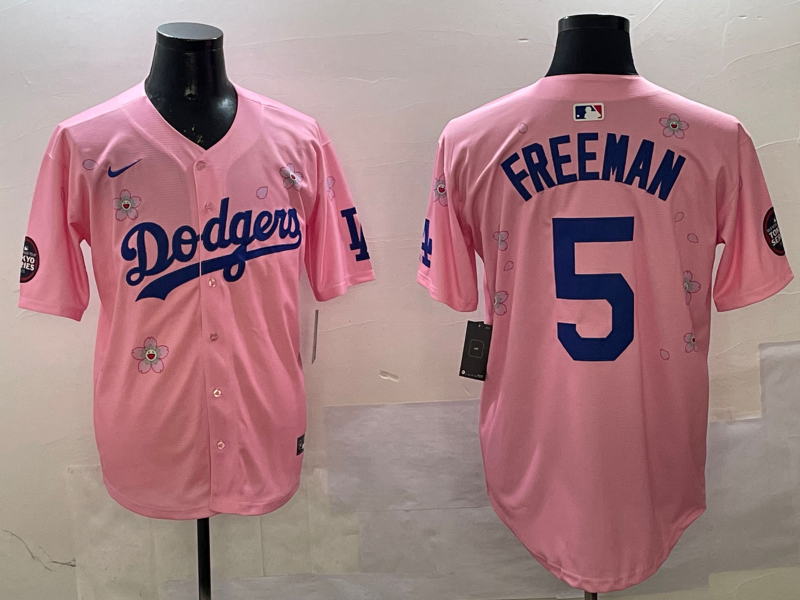 Men's Los Angeles Dodgers Freddie Freeman #5 Pink Alternate Replica Player Jersey baseball jersey product view 1