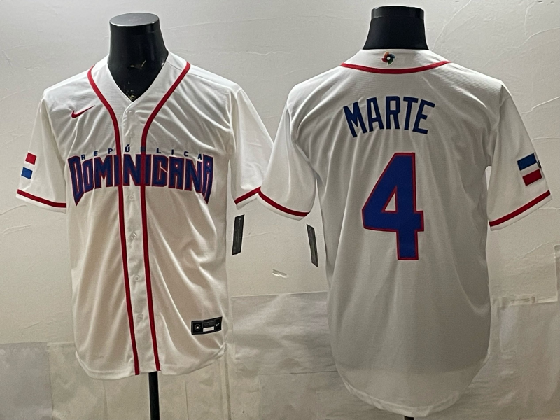 Men's Dominican Republic Baseball Ketel Marte #4 White 2026 World Baseball Classic Stadium Jersey baseball jersey product view 1