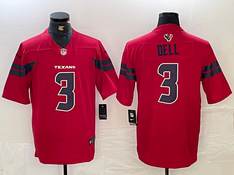 Men's Houston Texans Tank Dell #3 Red Alternate Game Jersey football jersey product view 1