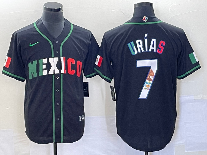 Men's 2023 World Baseball Classic Julio Urias Mexico Black Player Jersey baseball jersey product view 1