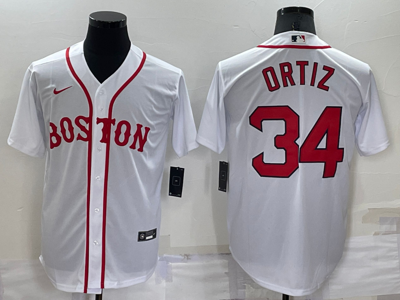 Men's Boston Red Sox David Ortiz #34 White Replica Player Jersey baseball jersey product view 1