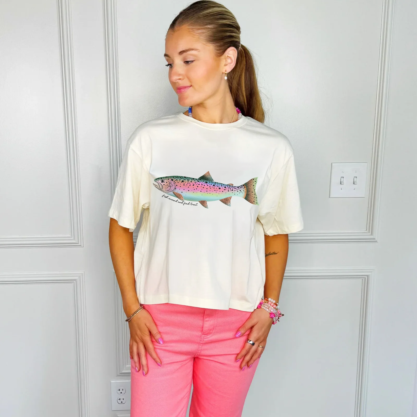 Rainbow Trout Crop Tee Unisex T-shirt, Sweatshirt, Hoodie, Long Sleeve Tee - T-Shirt, Sweatshirt, Hoodie