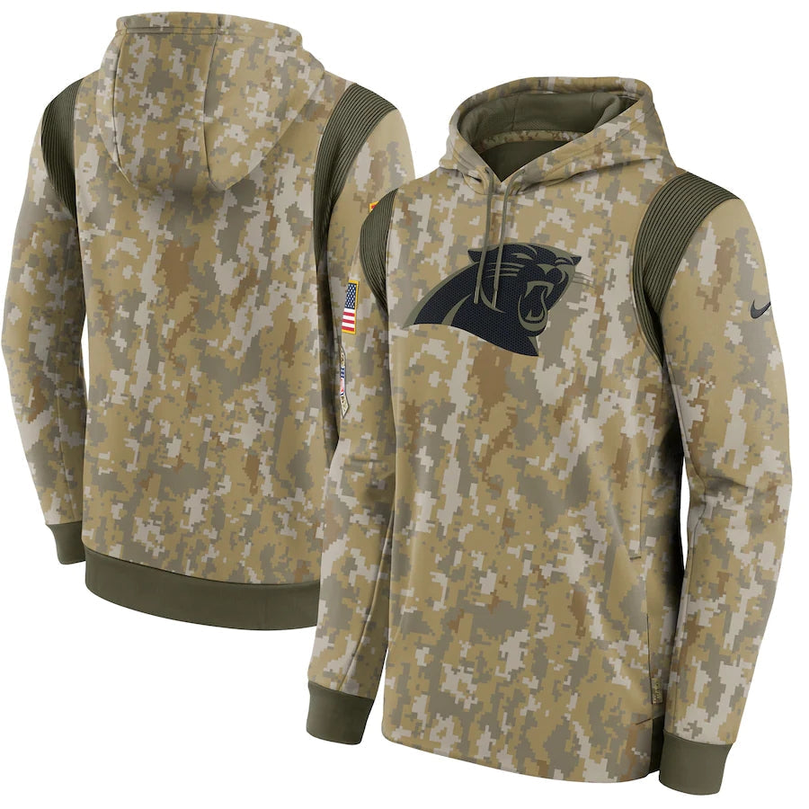 Men's Carolina Panthers 2021 Salute to Service Hoodie Camouflage football jersey product view 1