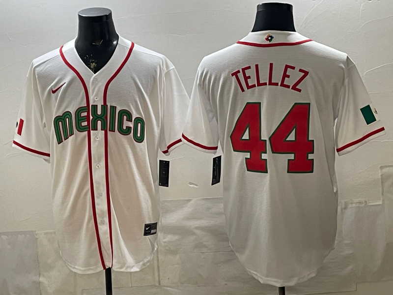 Men's Mexico Baseball Rowdy Tellez #44 White 2026 World Baseball Classic Stadium Jersey baseball jersey product view 1