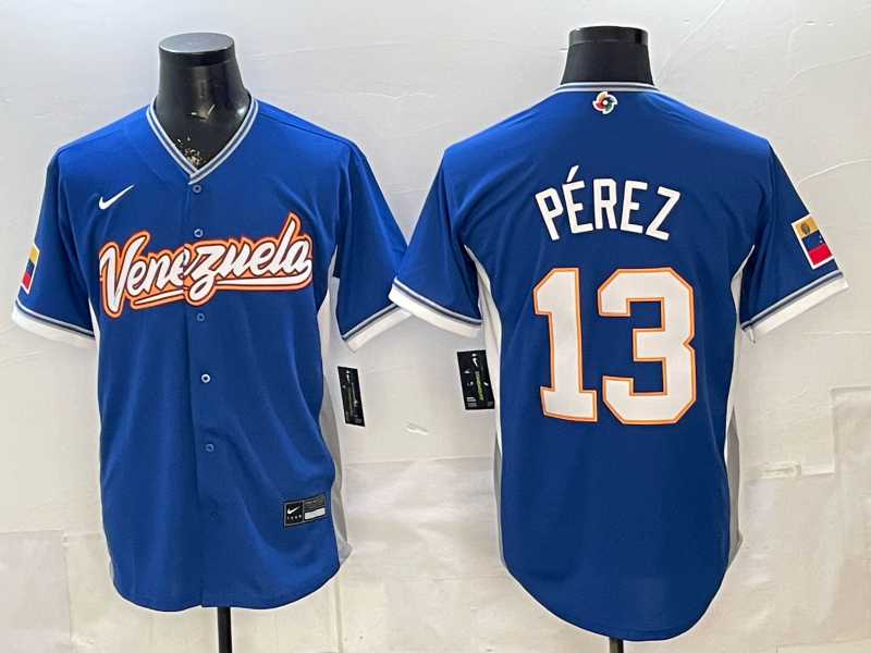 Men's Venezuela Baseball Salvador Perez #13 Royal 2026 World Baseball Classic Stadium Jersey baseball jersey product view 1