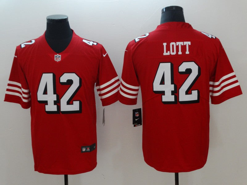 Men's San Francisco 49ers Ronnie Lott #42 Red Game Player Jersey1 football jersey product view 1