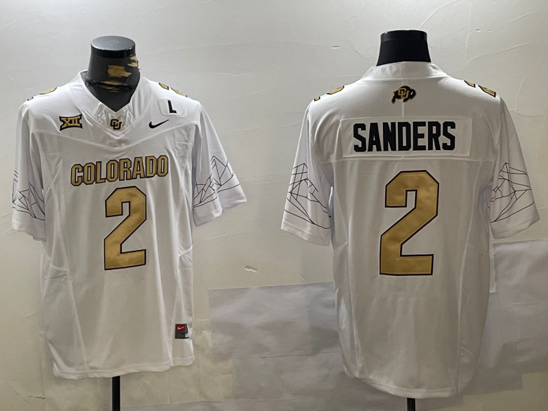 Men's Colorado Buffaloes Shedeur Sanders White Football Game Jersey football jersey product view 1