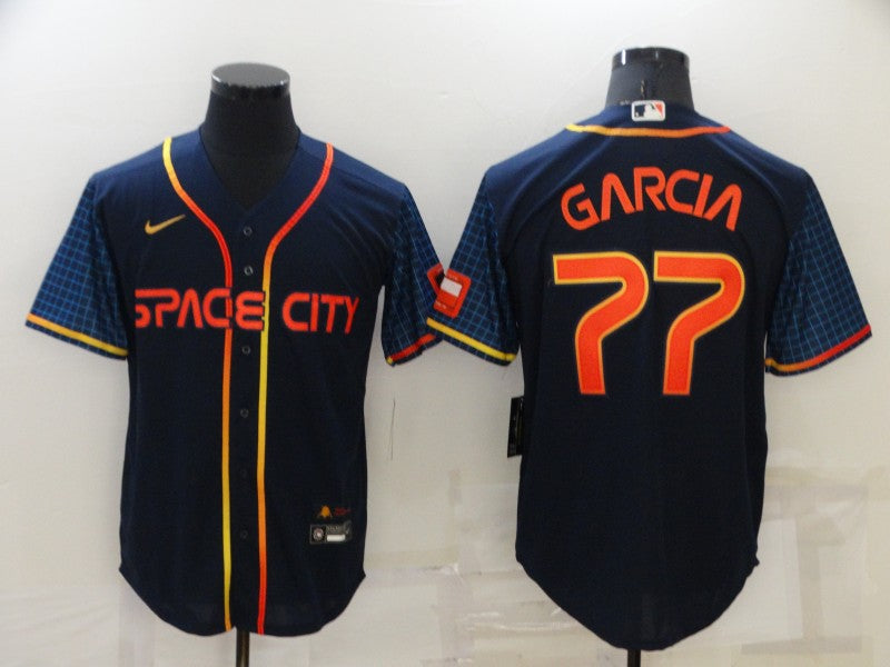 Men's Houston Astros Luis Garcia #77 Navy Space City Jersey baseball jersey product view 1