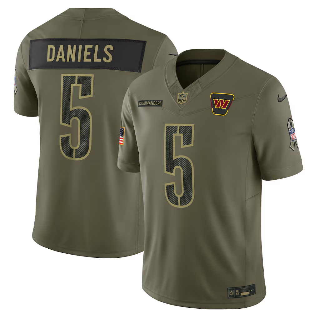 Men's Washington Commanders Jayden Daniels Olive 2025 Salute to Service Limited Jersey football jersey product view 1