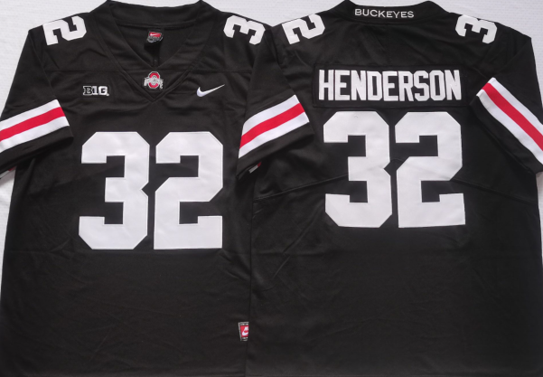 Men's Ohio State Buckeyes Treveyon Henderson Black Player Jersey sports jersey product view 1
