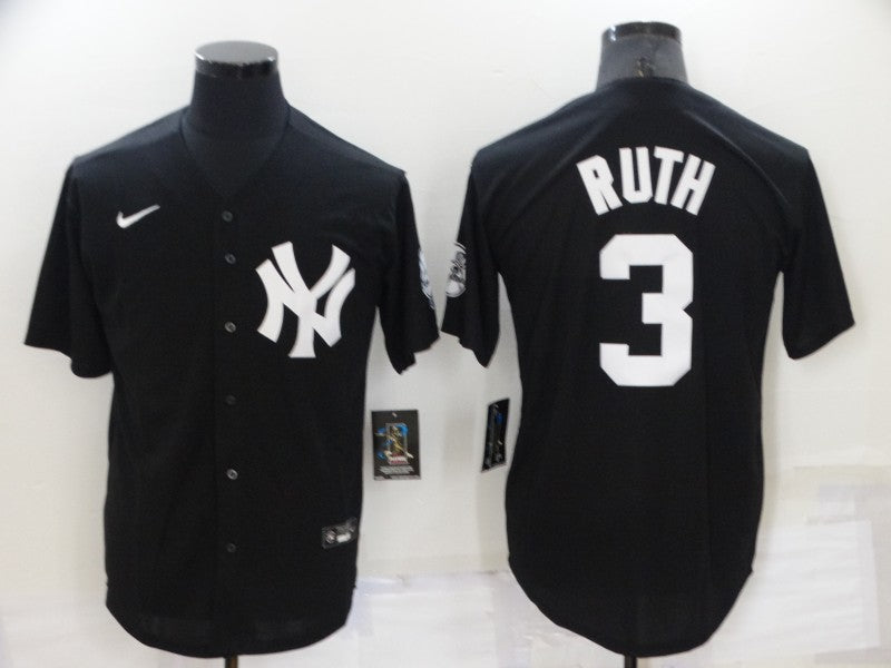 Men's New York Yankees Babe Ruth Black Replica Baseball Jersey baseball jersey product view 1