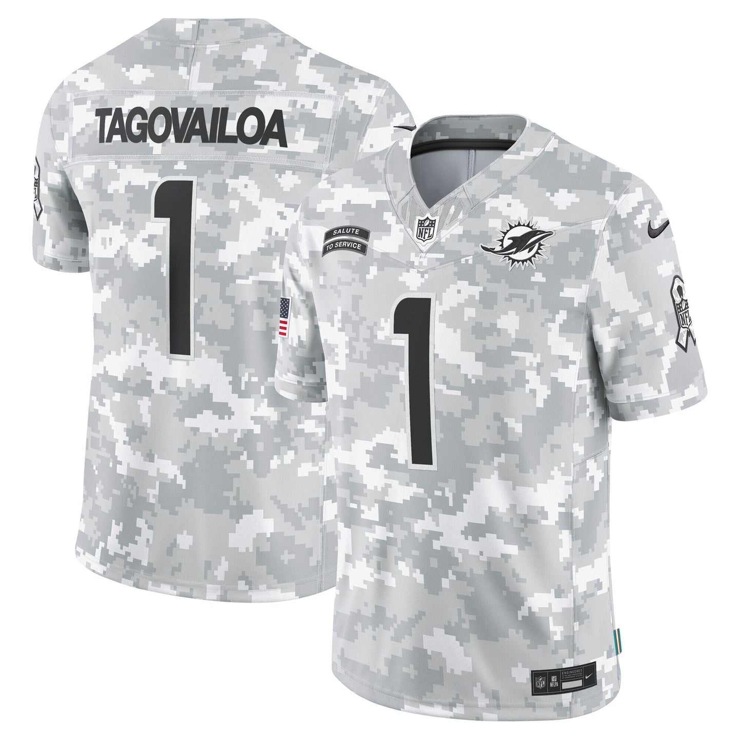 Tua Tagovailoa Miami Dolphins 2024 Salute to Service Limited Jersey - Arctic Camo football jersey product view 1