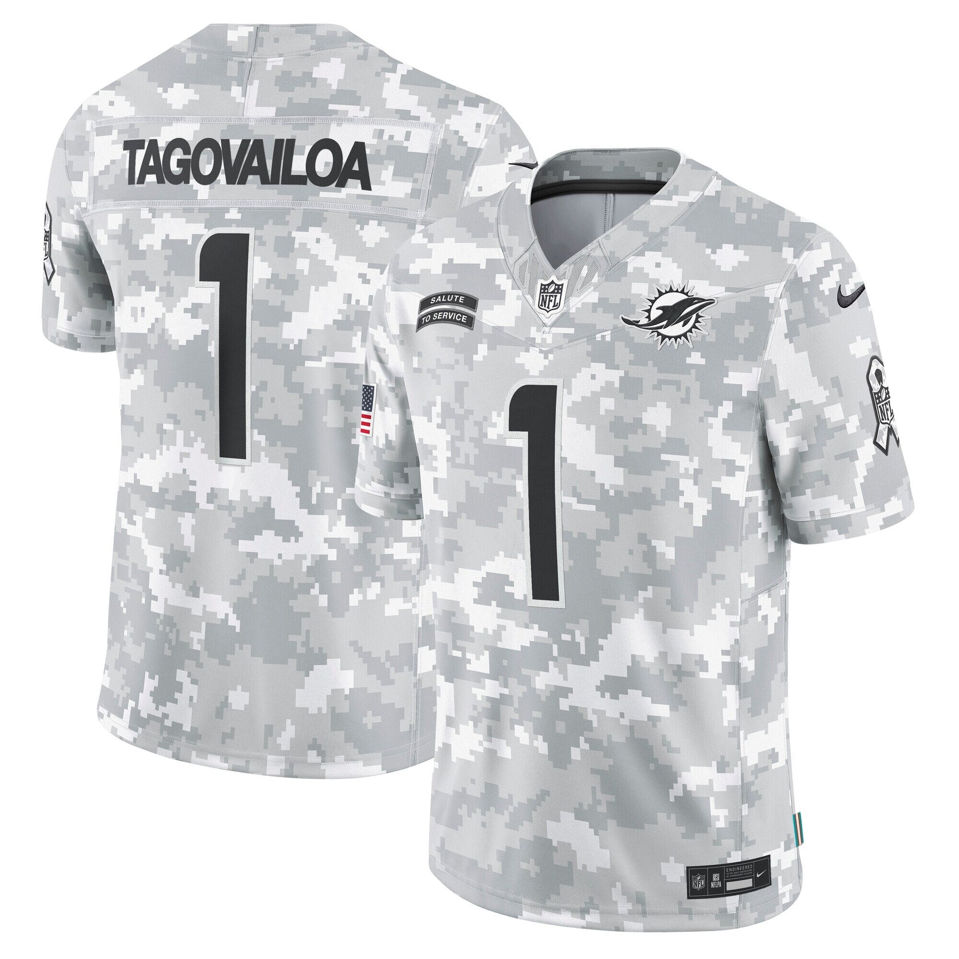 Tua Tagovailoa Miami Dolphins 2024 Salute to Service Limited Jersey - Arctic Camo football jersey product view 1