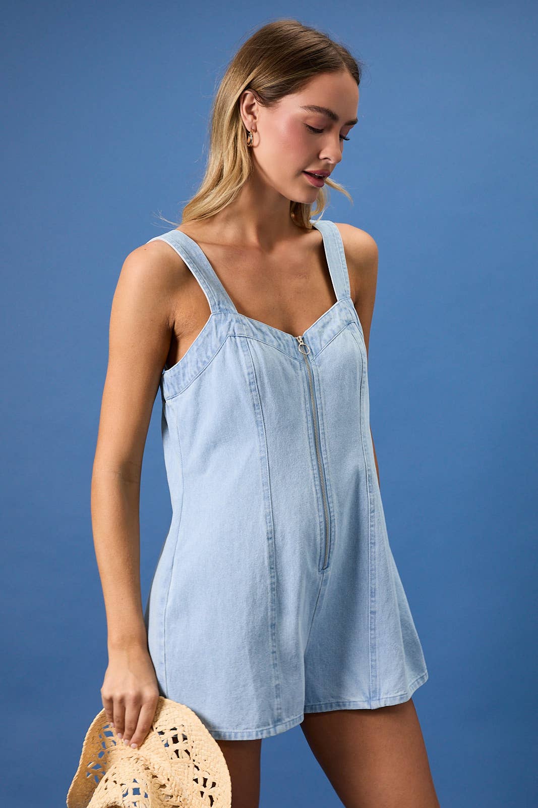 Shoulder Strap Front Zip Up Denim Romper Unisex T-shirt, Sweatshirt, Hoodie, Long Sleeve Tee - T-Shirt, Sweatshirt, Hoodie