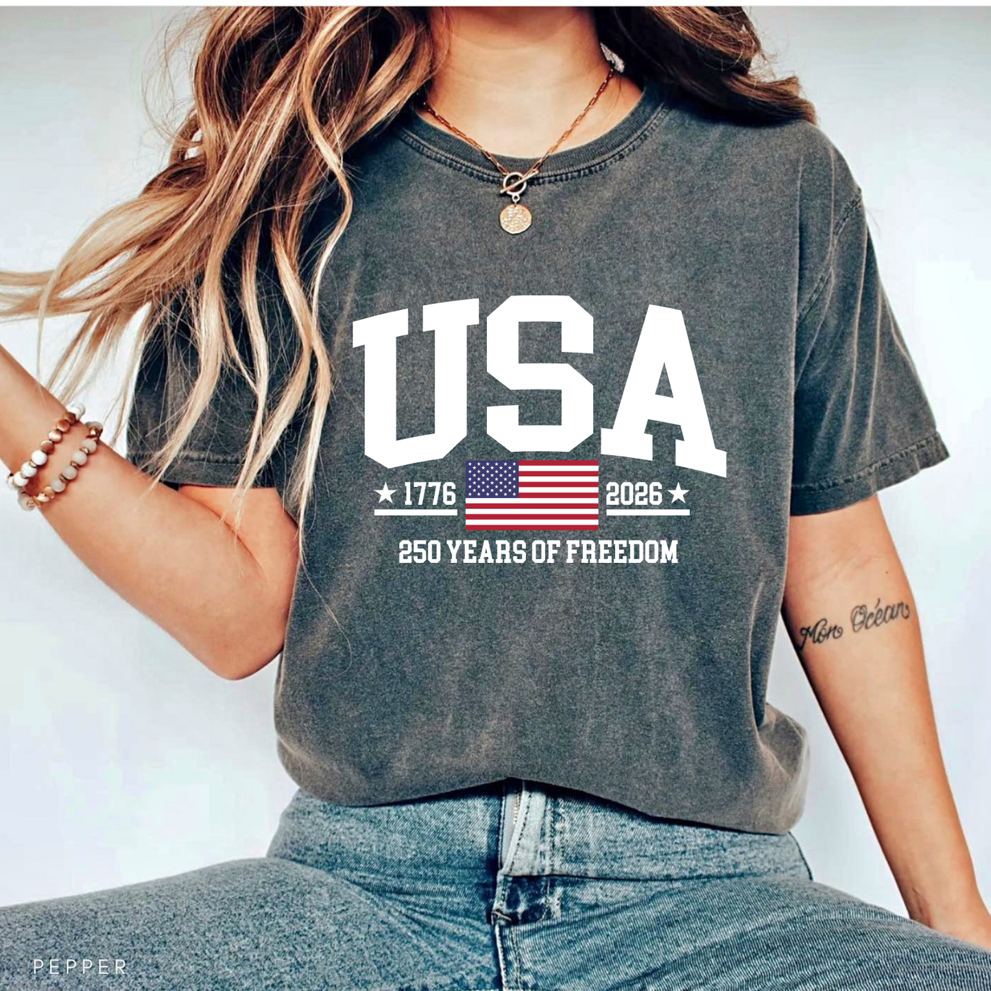 USA 250 Years of Freedom 4th of July America Tshirt Unisex T-shirt, Sweatshirt, Hoodie, Long Sleeve Tee - T-Shirt, Sweatshirt, Hoodie