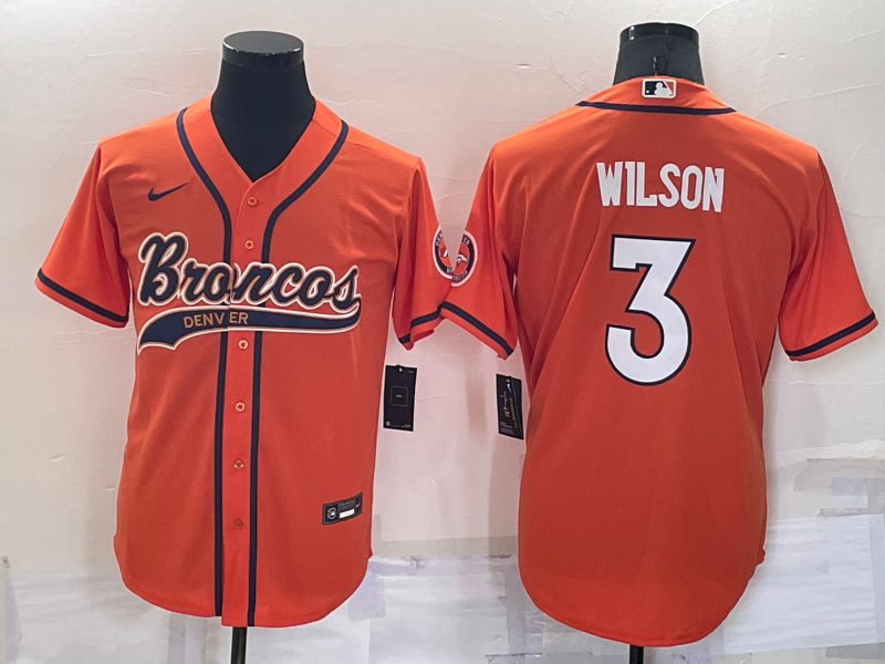 Men's Denver Broncos Russell Wilson #3 Orange Game Jersey1 Joint Edition football jersey product view 1