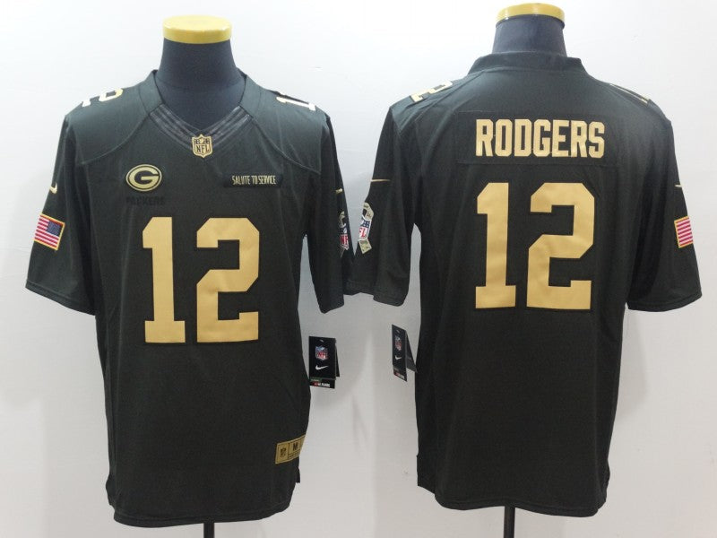 Men's Green Bay Packers Aaron Rodgers #12 Black Authentic Game Jersey1 football jersey product view 1