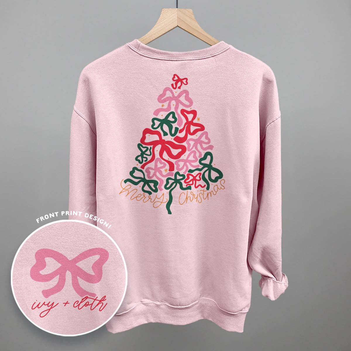 Merry Christmas Bow Tree (Back Print) Unisex T-shirt, Sweatshirt, Hoodie, Long Sleeve Tee - T-Shirt, Sweatshirt, Hoodie