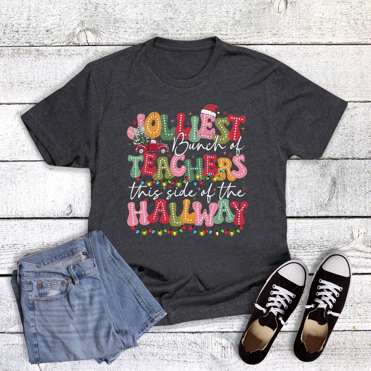 Christmas Jolliest Bunch of Teachers Graphic Tee Unisex T-shirt, Sweatshirt, Hoodie, Long Sleeve Tee - T-Shirt, Sweatshirt, Hoodie