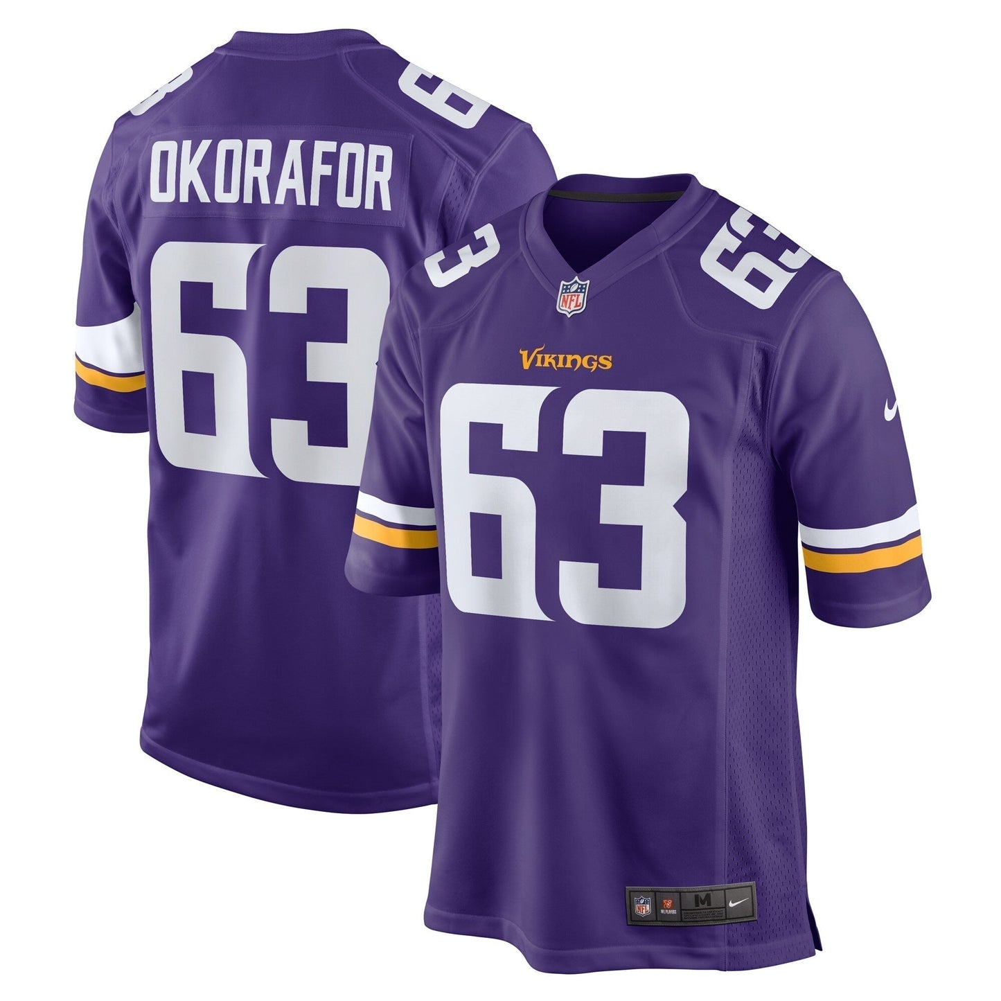 Chim Okorafor Minnesota Vikings Team Game Jersey - Purple football jersey product view 1